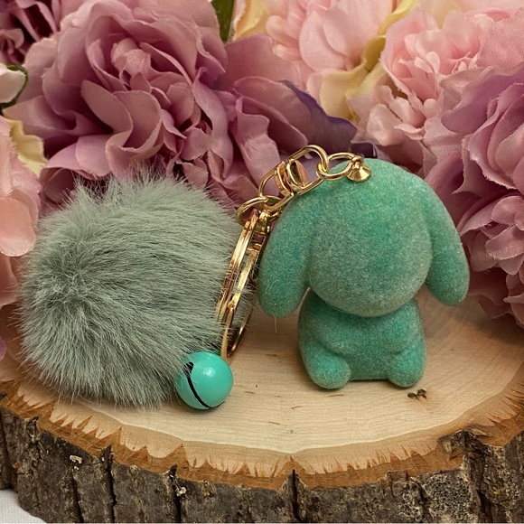 Mint Green Felt Bunny Charm with Pom Pom Keychain - Picture 5 of 10